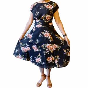Floral Print Georgette Midi Dress Size M
